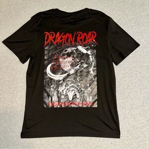Romwe Dragon Roar Dinosaur Invasion Graphic T-Shirt Black Red Mens Small